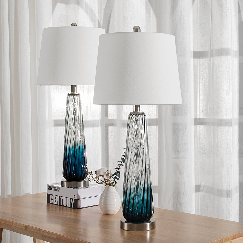 blue glass lamp set