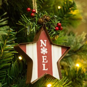 'Noel' Wooden and Iron Star Shaped Ornament