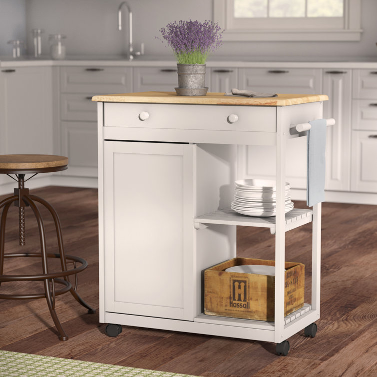 August Grove Woolsey Kitchen Cart With Wooden Top Reviews Wayfair