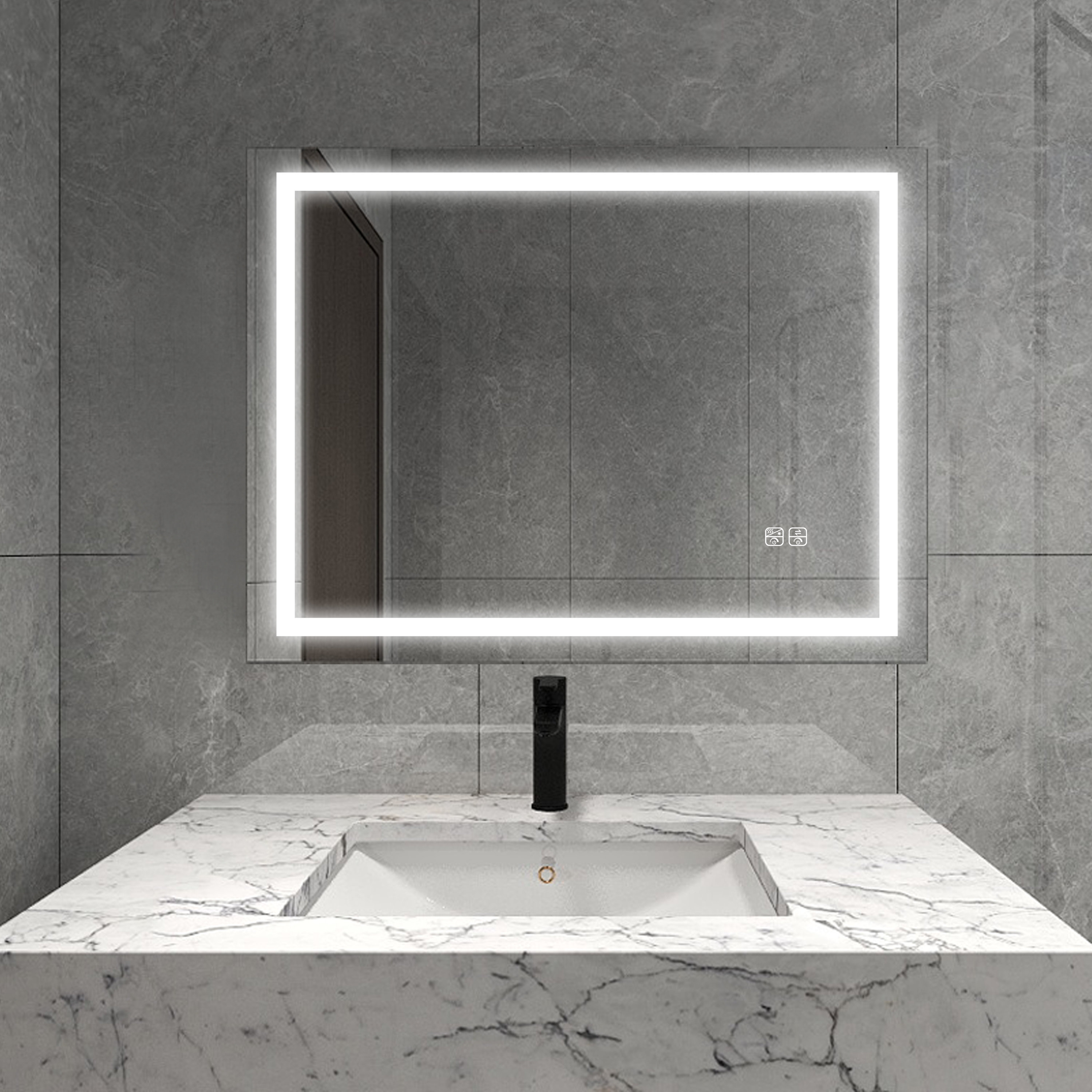 Modern Lighted Bathroom Mirrors Rispa   Ebonie Modern Frameless Lighted Bathroom Mirror 