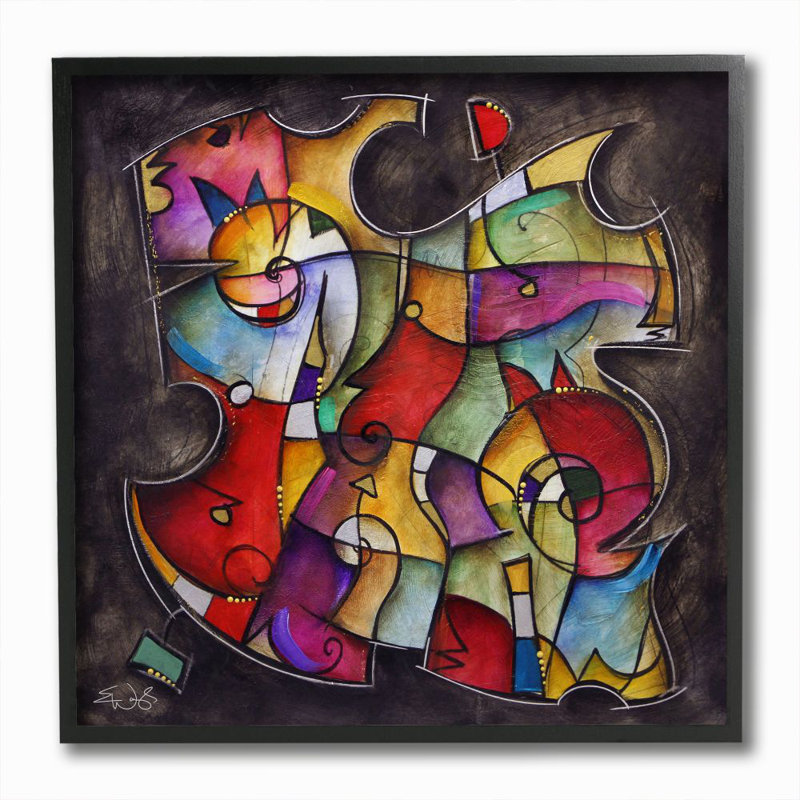 Ebern Designs Colorful Geometry Abstract Distressed Texture Painting Graphic Art On Canvas Wayfair