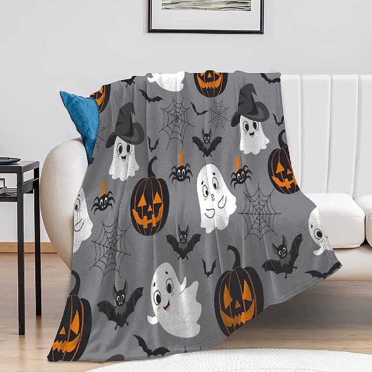 Cristmas Theme Throw Blanket Pumpkin Bat Fluffy Blankets Cozy Warm Soft Fleece Flannel Blanket for Couch Bedding Sofa Adults Kids 40×50 