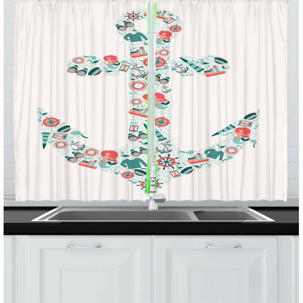 East Urban Home Anchor 2 Piece Kitchen Curtain Wayfair