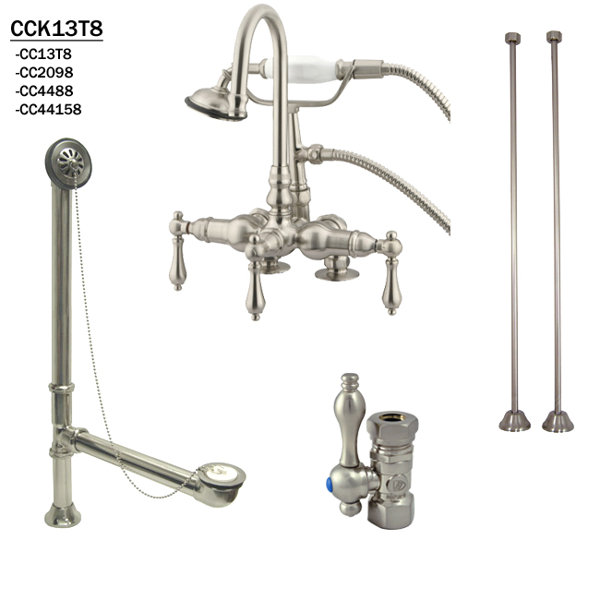 Kingston Brass Vintage Triple Handle Deck Mounted Clawfoot Tub Faucet With Handshower Reviews Wayfair