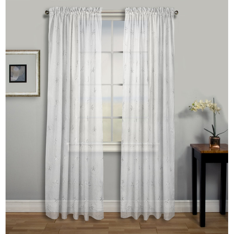 Alcott Hill Elland Embroidered Floral Semi Sheer Rod Pocket Single Curtains Reviews Wayfair