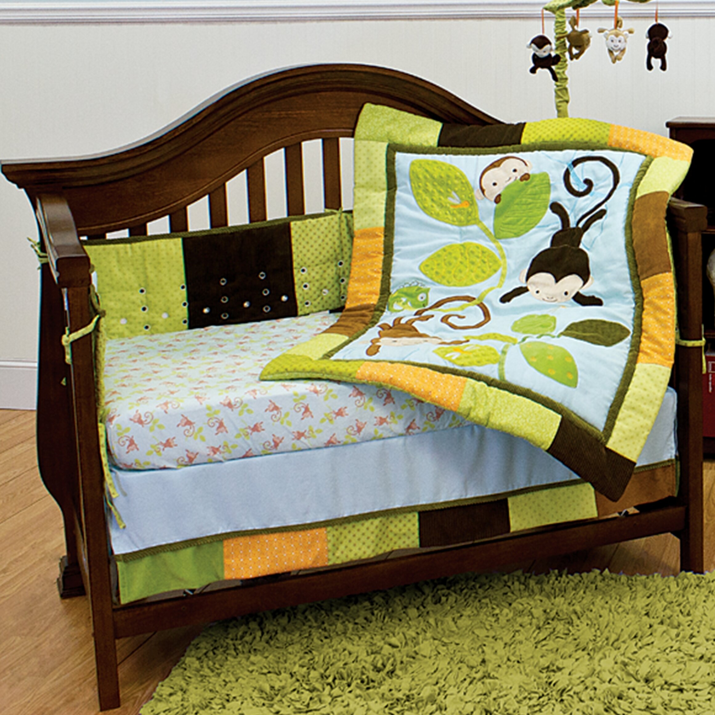 Nurture Imagination Swinging Monkeys Nusery 4 Piece Crib Bedding