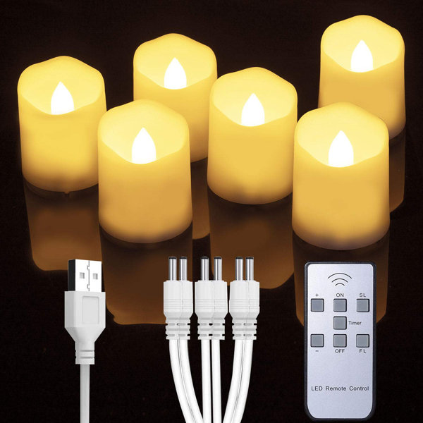 Christmas Brushed Silver Candle Lamp Chargable LED Flickering Candles Remote Con 