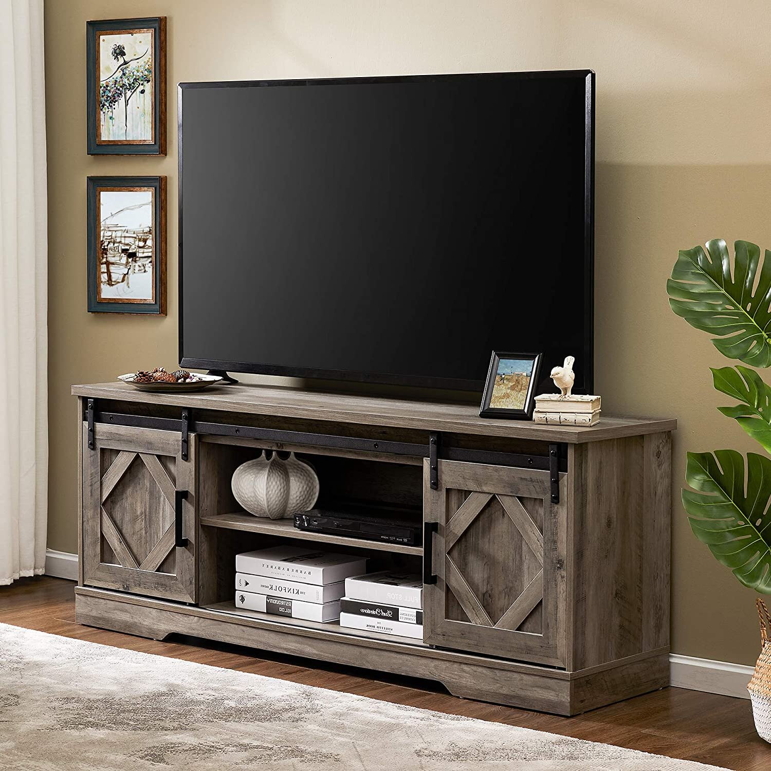 Farmhouse TV Stand Television Entertainment Center Wood Media Console Cabinet