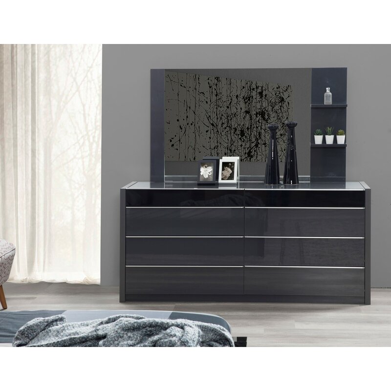 Orren Ellis Glastonbury 6 Drawer Double Dresser With Mirror Wayfair