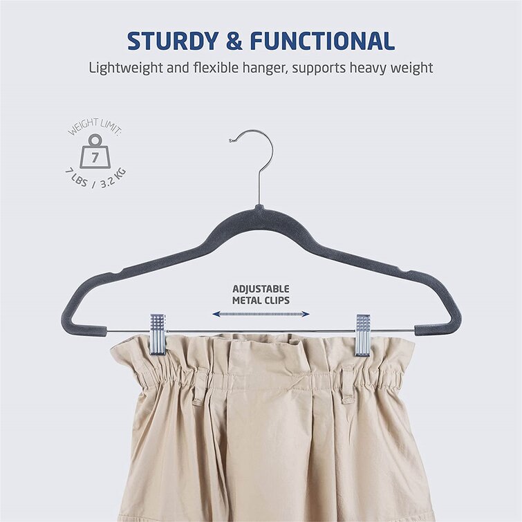 50pcs Velvet Clothes Hangers Durable Non Slip Heavy Duty For Coat Skirt Dress 