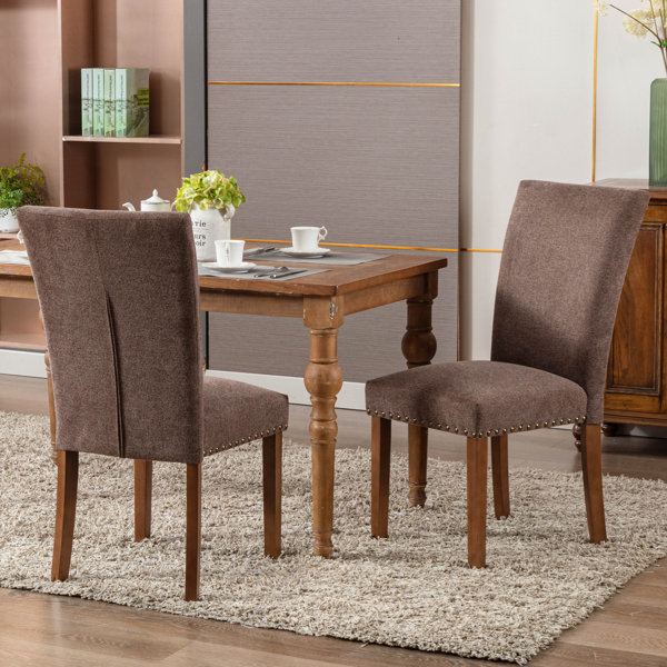 Upholstered Parsons Dining Chair with Nailhead Trim and Solid Wood Legs