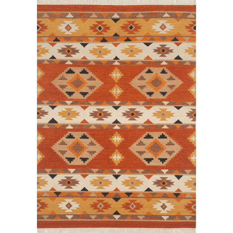 Millwood Pines Clemente Southwestern Handmade Flatweave Wool Orange Yellow Area Rug Reviews Wayfair