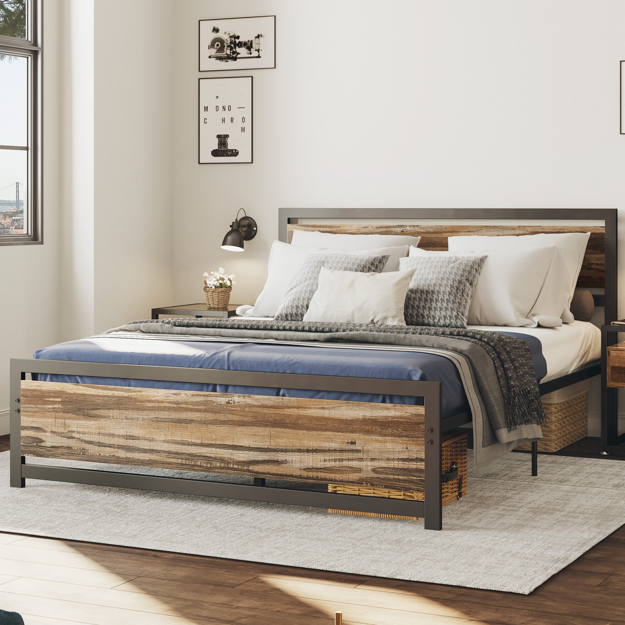 likimio bed frame with headboard strong steel slat support