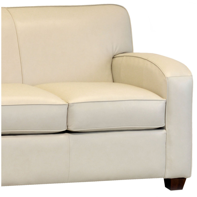 Ebern Designs Made In Usa Knocknaboul Cream Top Grain Leather Sofa