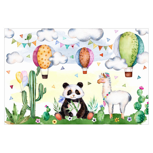 Watercolour Panda and Llama 2.9m x 4.32m Textured Matte Peel & Stick Wall Mural East Urban Home