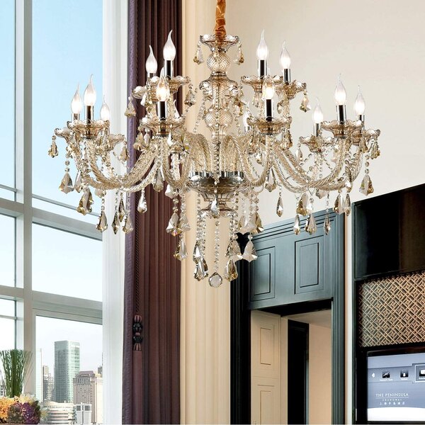 E12 Crystal Cognac Candle Decoration Chandelier Pendant Ceiling Light 10Arm Lamp 