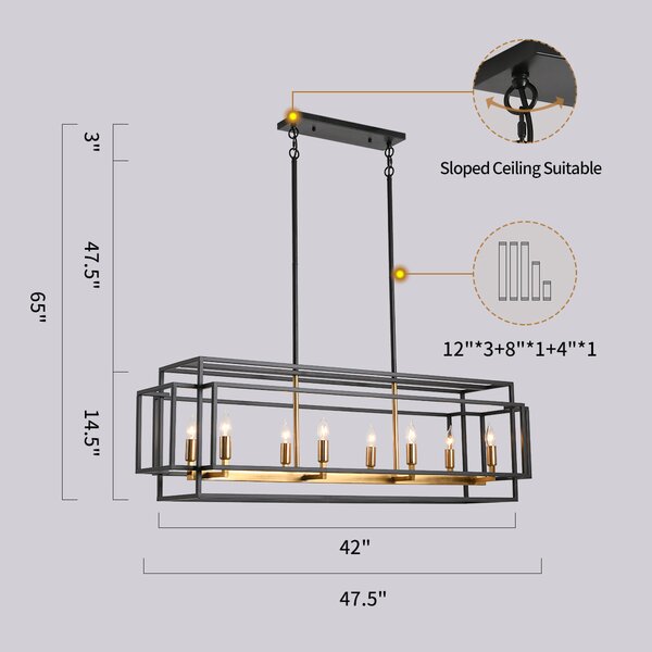 Litisha 8 - Light Kitchen Island Linear Pendant with Wrought Iron Accents
