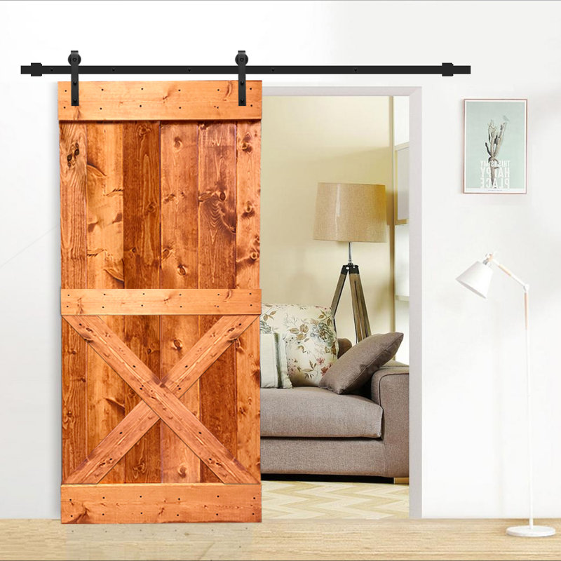 Calhome Paneled Wood And Metal Painted Barn Door With Installation Hardware Kit Wayfair