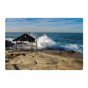 Nick Nareshni Straw Hut on Beach Blue/Yellow Area Rug