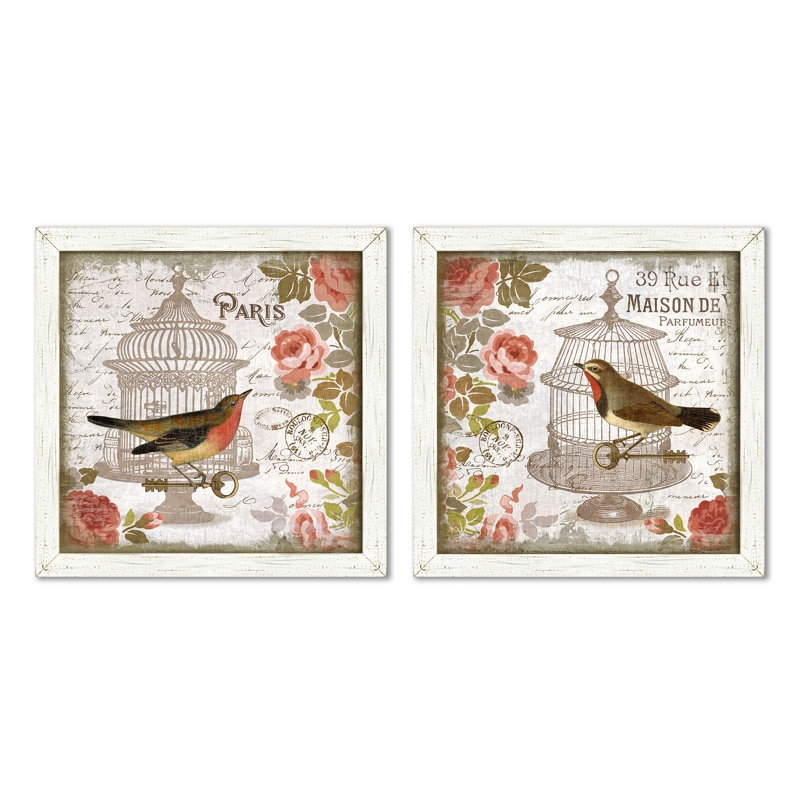 Ophelia Co Vintage Birdcage 2 Piece Framed Print Set Wayfair