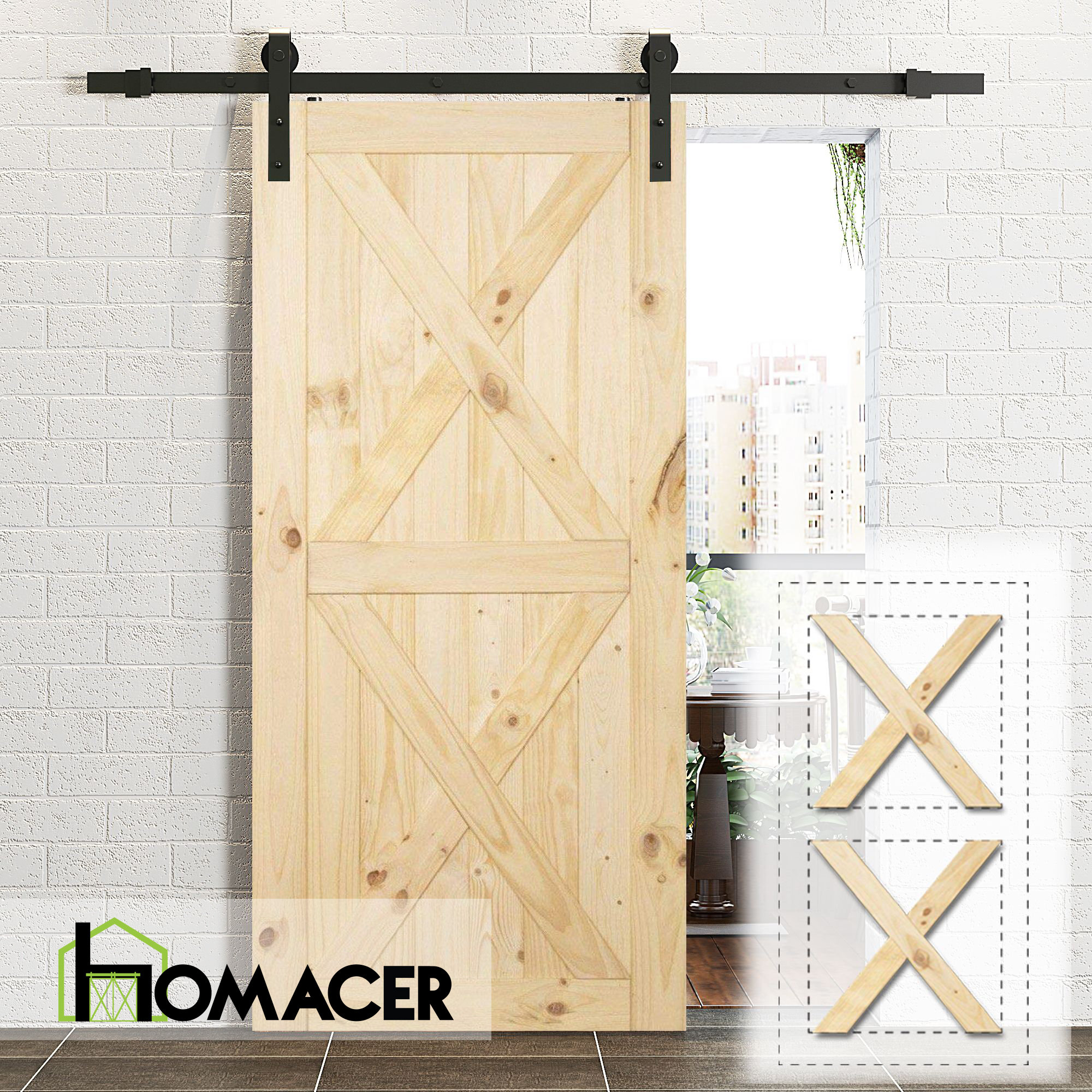 Homacer Paneled Wood Unfinished Barn Door without Installation Hardware