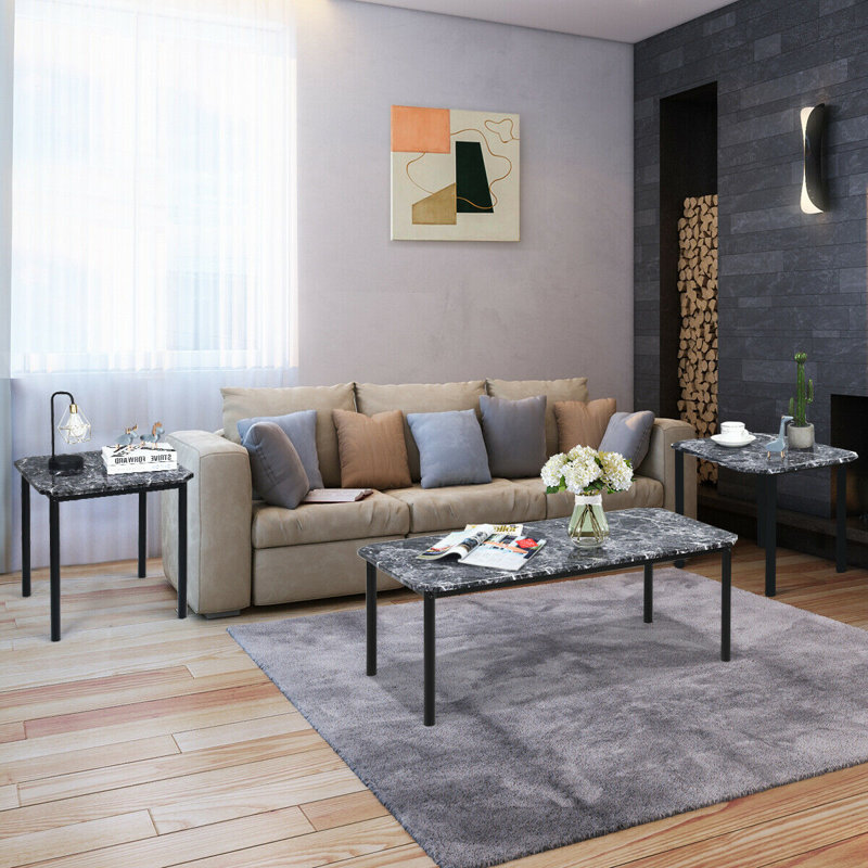 Wrought Studio Mateer Modern Faux Marble Metal Frame Living Room
