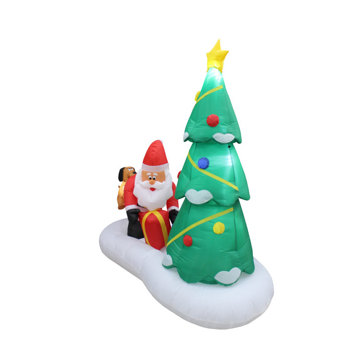 US 6 ft Inflatable Airblown Santa Claus Climbing Christmas Tree Dog Yard Decor