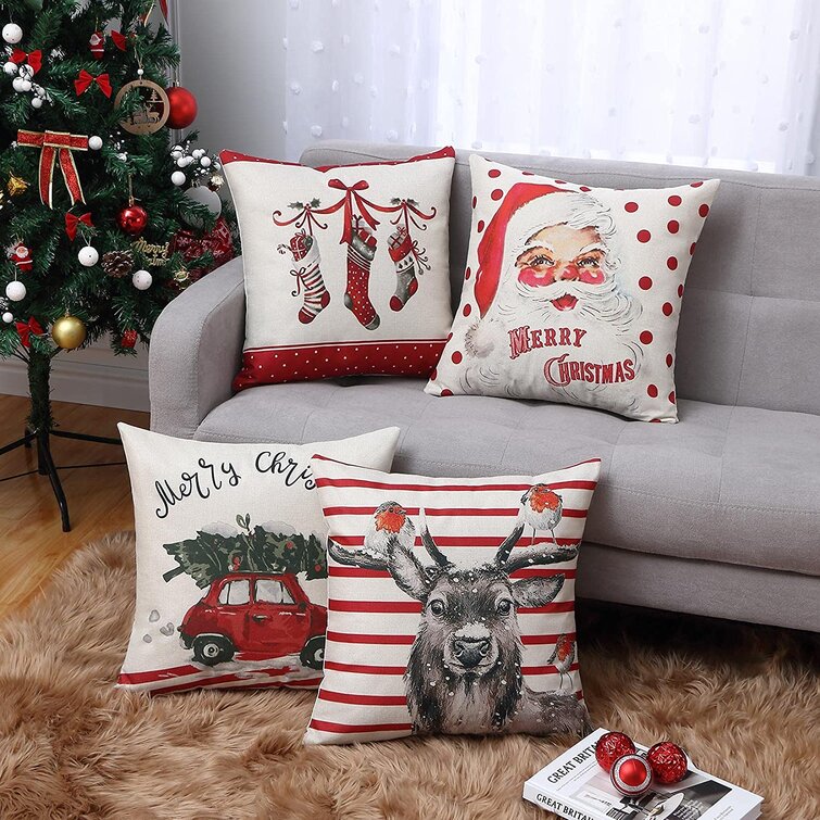 JASEN Farmhouse Christmas Pillow Covers 18x18 Set of 4 Rustic Winter Holiday Xmas Decor Throw Pillows Christmas Decorations Cushion Cases