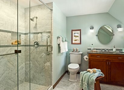 Modern Farmhouse Bathroom Design Photo by Nicole White Designs Interiors