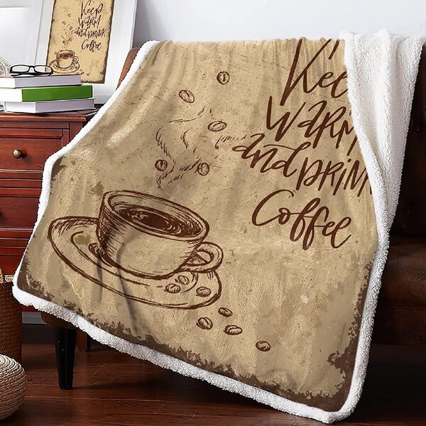 Hot Cup of Coffee Blanket with Unique Design Premium Mink Sherpa Blanket !!!! Sherpa Woven Arctic Fleece