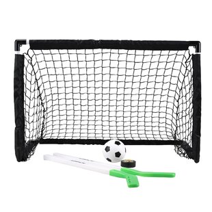 NEW TWIN GOAL STAKES SET OF 2 SOCCER/HOCKEY GOALS WITH NETS BALL AND PUMP 