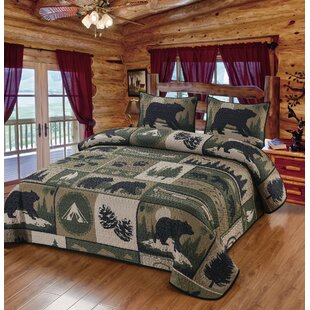 WOODLAND STAR Full Queen QUILT SET COUNTRY CABIN PRIMITIVE 5 POINT BLUE BROWN 
