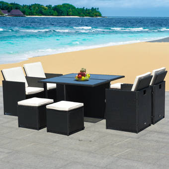 Latitude Run Agra Space Saving 9 Piece Dining Set With Cushions Wayfair