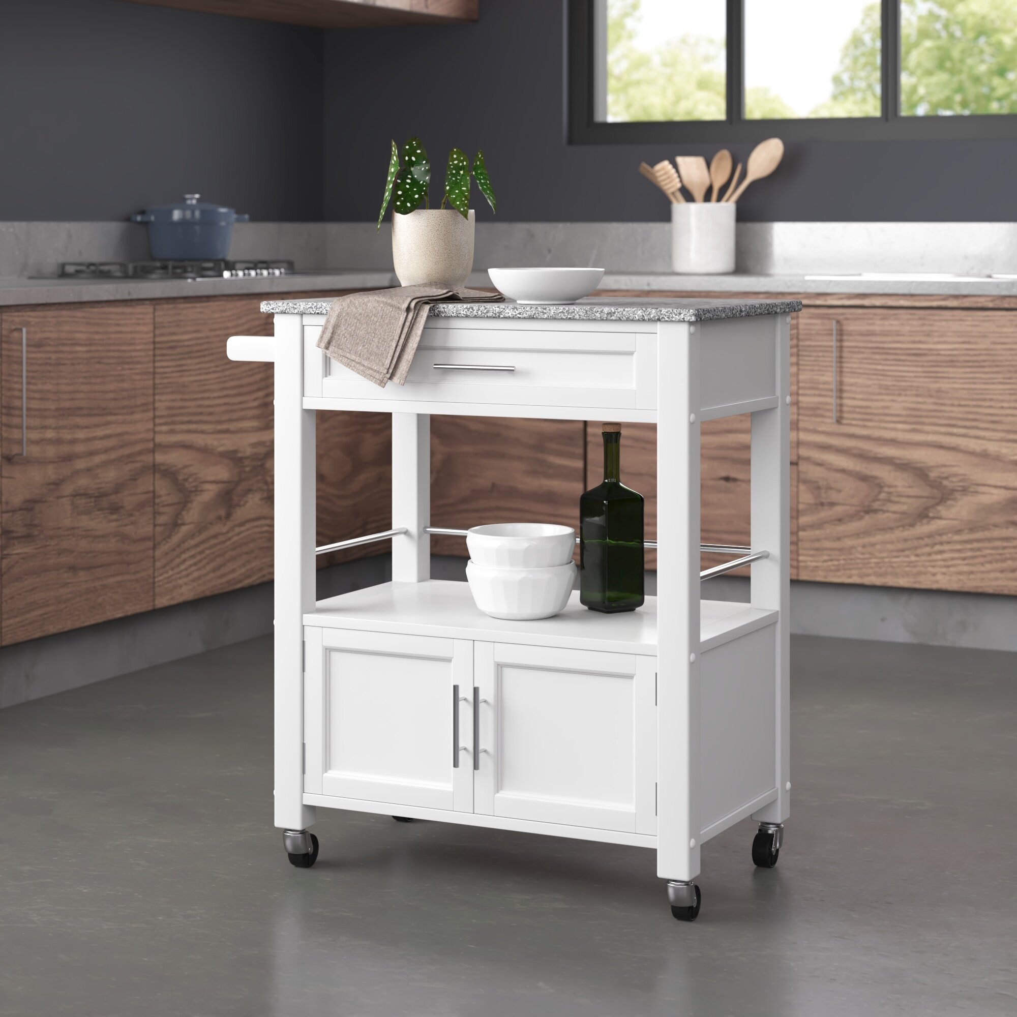 Houchin 20'' Wide Rolling Kitchen Cart with Granite Top