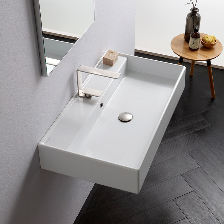 Teorema Ceramic 32 Wall Mount Bathroom Sink With Overflow Reviews Allmodern