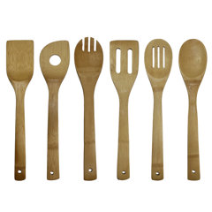 6 Pieces: Spoon Salad Tosser Spatula Slotted Spoon Spoon with Hole Slotted Spatula Adeco Bamboo Kitchen Utensil Tool Set