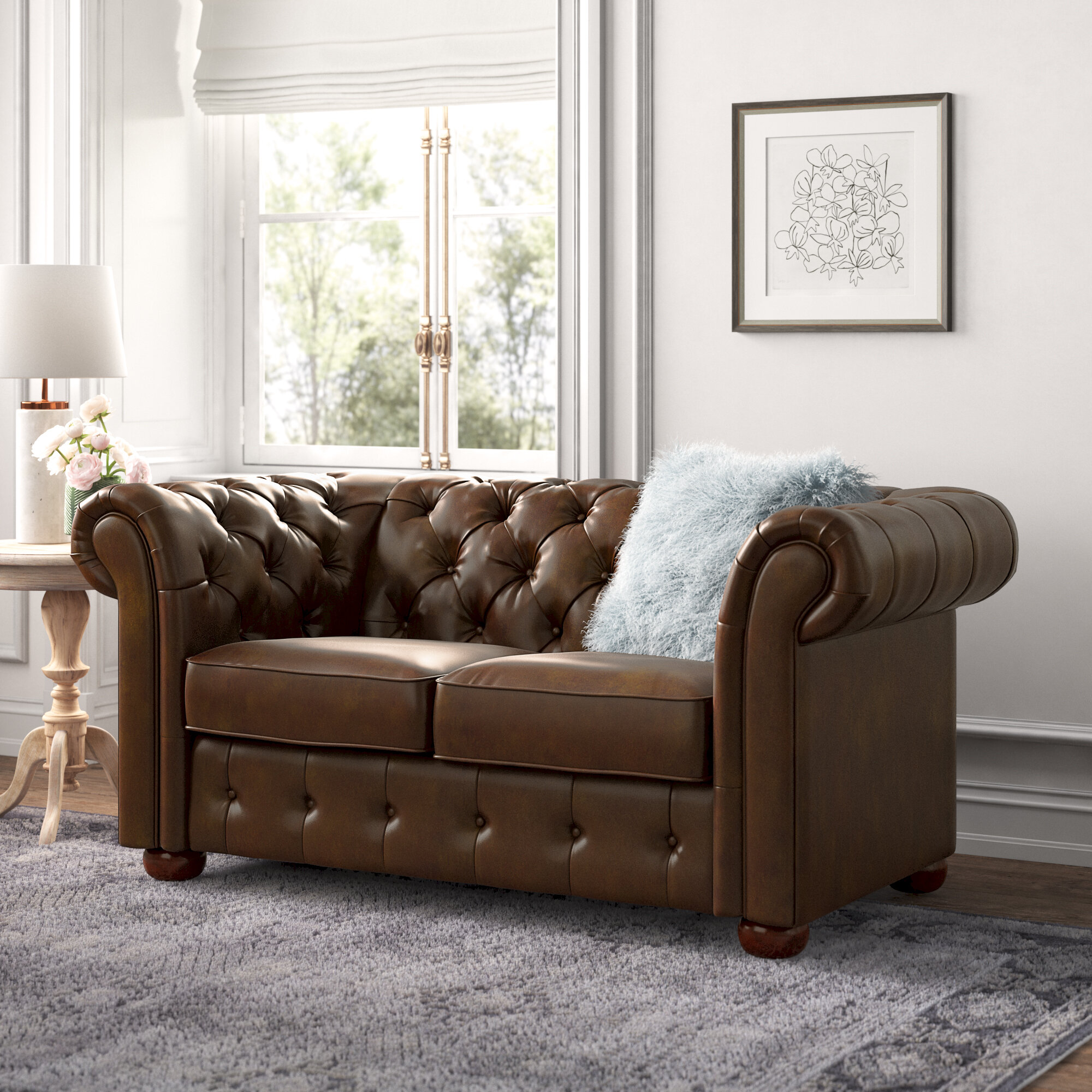Lucious 68.4” Rolled Arm Chesterfield Loveseat