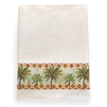 Palm Tree Isle Embroidered Hand Towels Set of 2 Summer Beach Coastal Home 