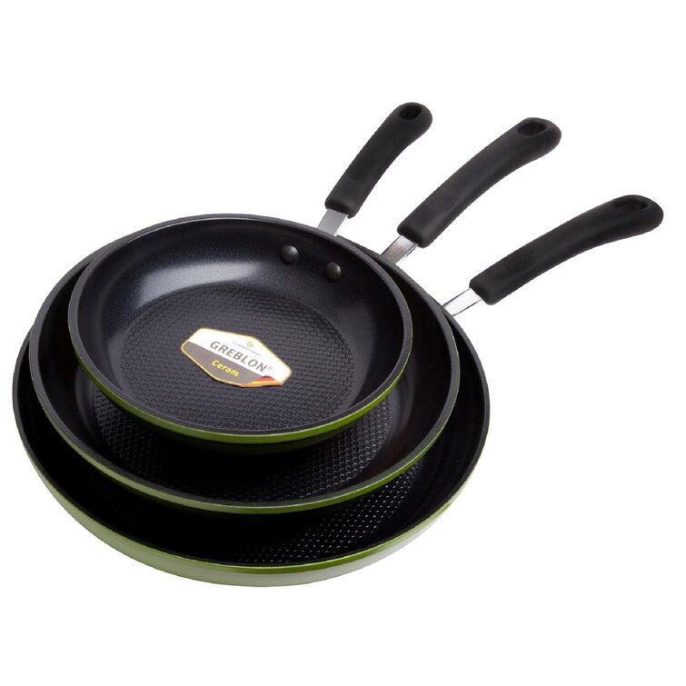 100% PTFE, PFOA and APEO Free Ozeri Green Earth Frying Pan 3-Piece Set with Textured Ceramic Non-Stick Coating from Germany 8, 10, 12
