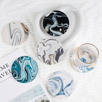 set of four Handmade Ceramic “Nautical” Drink Coasters Cork Backing