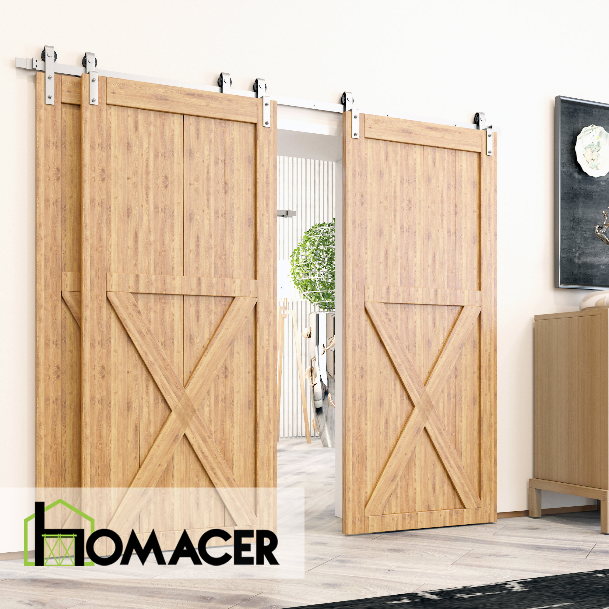 Homacer Nickel Single Bypass Double Barn Door Hardware Kit Wayfair