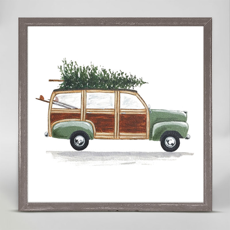 The Holiday Aisle Green Woodie Wagon Acrylic Painting Print On Canvas Wayfair