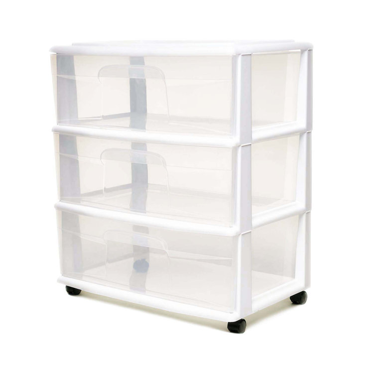 Homz Plastic 3 Clear Drawer Small Rolling Storage Container Tower