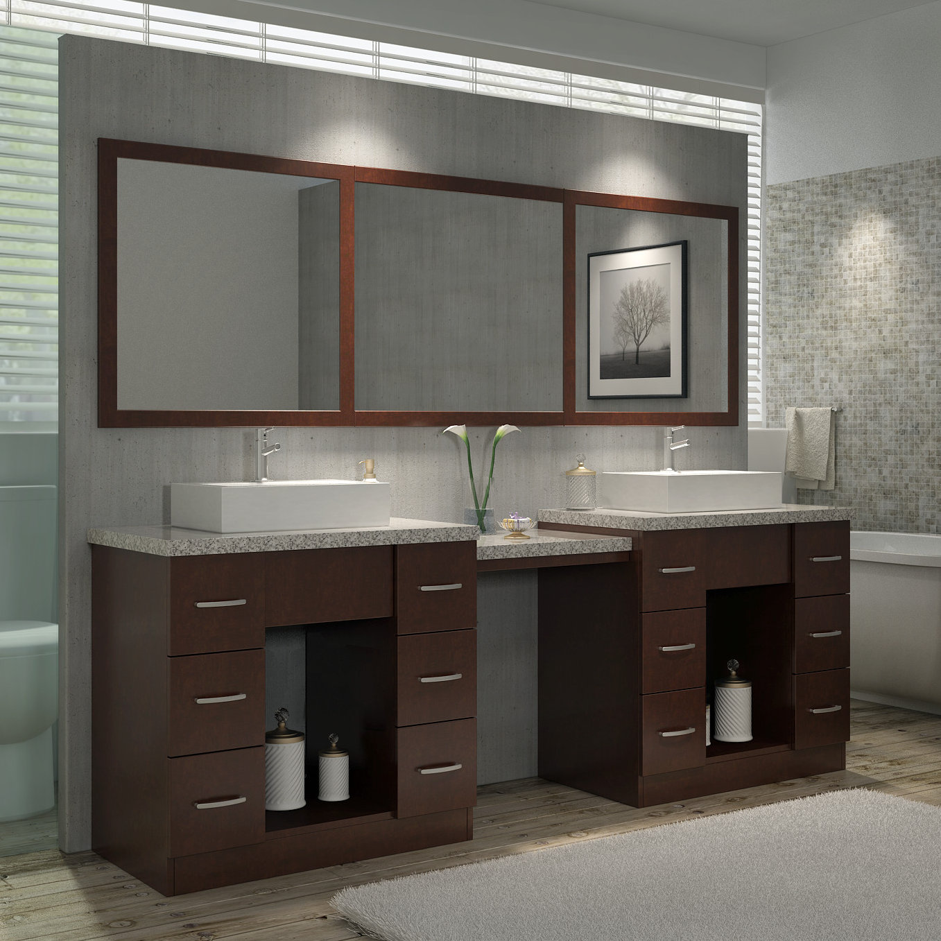 Remarkable Ideas Of Double Sink Vanity With Makeup Table Concept 