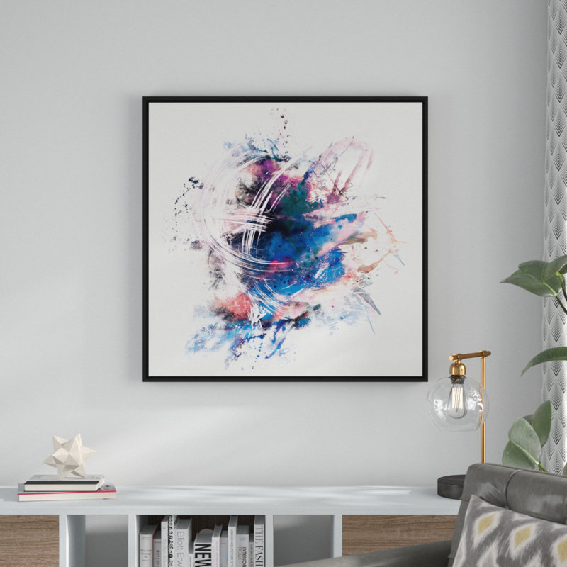 Wrought Studio Colorful Blue Brush Strokes Framed Graphic Art