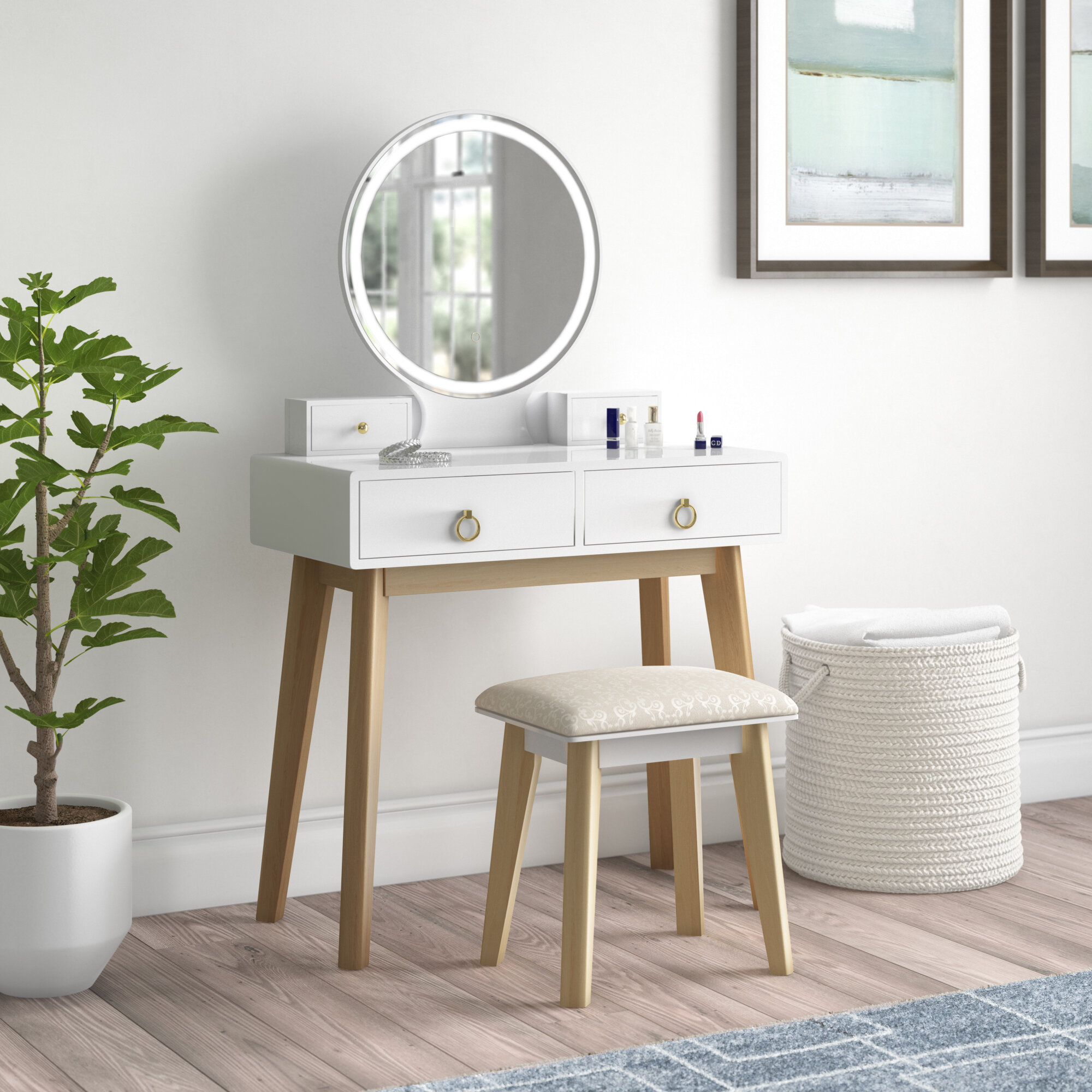 Wrought Studio Dikomo Vanity Set With Stool And Mirror Reviews Wayfair