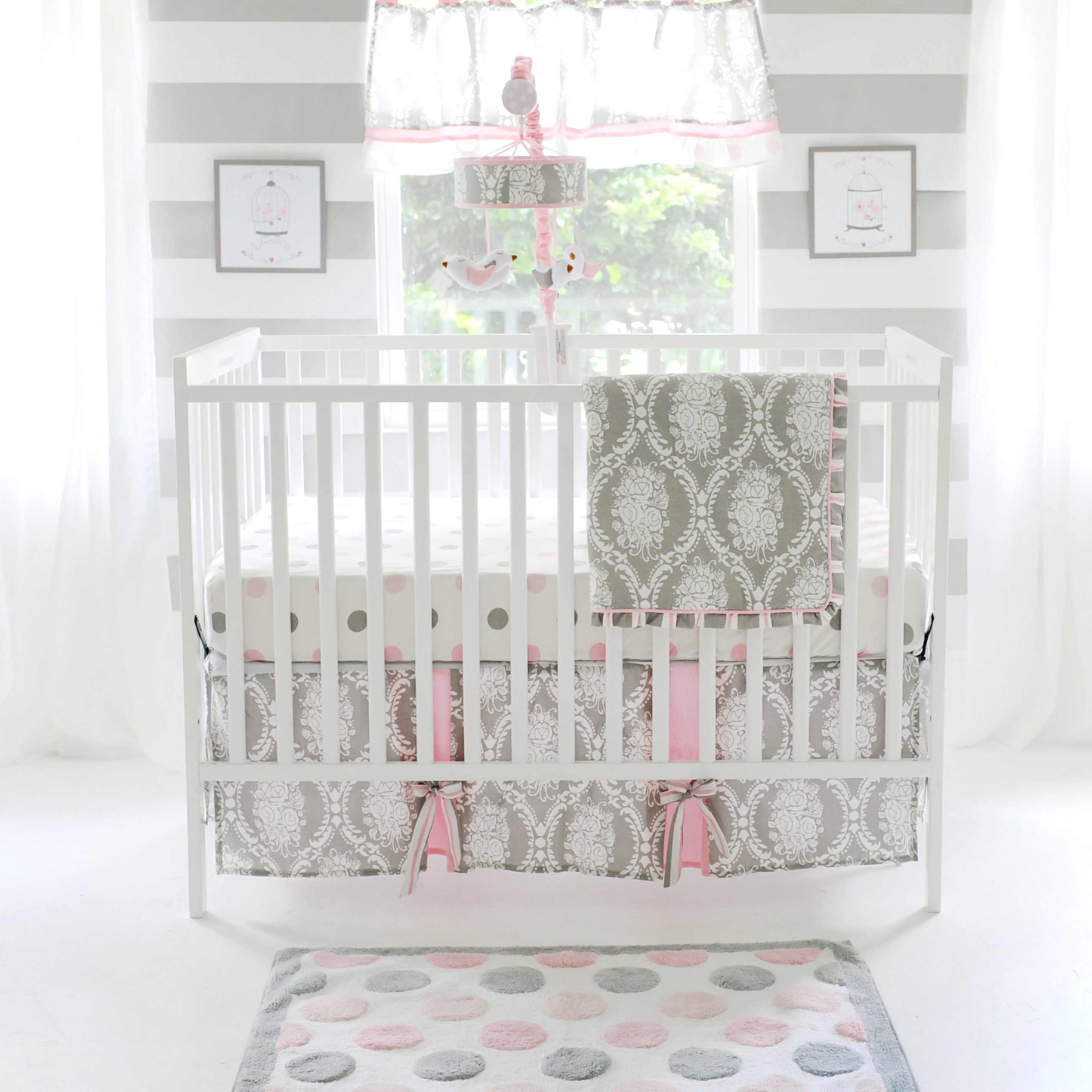 pink polka dot crib bedding set