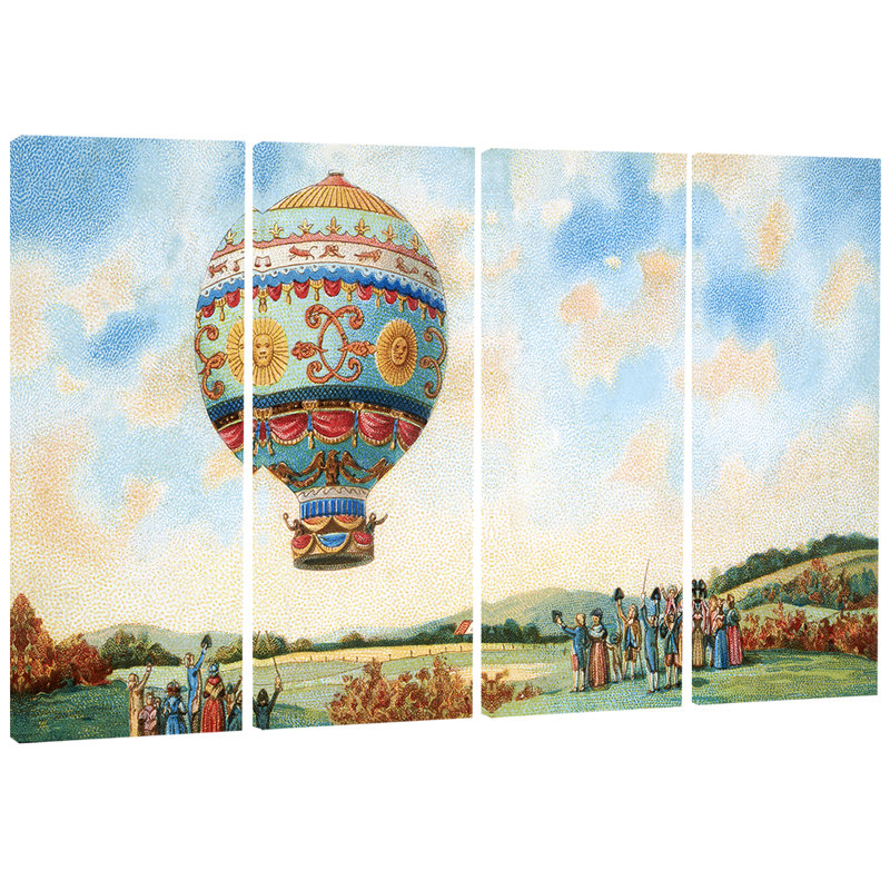 Designart Hot Air Balloon Illustration Digital 4 Piece Painting