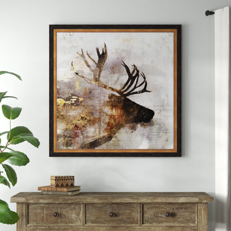 Golden Reindeer - winter wall art- Print on Canvas