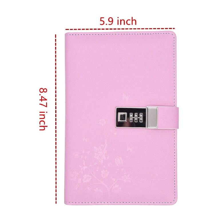 Journals Notebook with Combination Lock PU Leather Cover Memo Lined Pad Paper Page Conference Business Notepad with Pen Holder